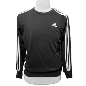 Men's Adidas Black White Sweater Crew Neck w/ 3 Stripe Arms Medium